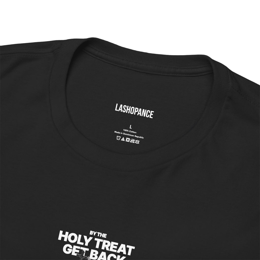 Cat Priest T‑Shirt — “By the Holy Treat I Get Back” Retro Graphic Tee