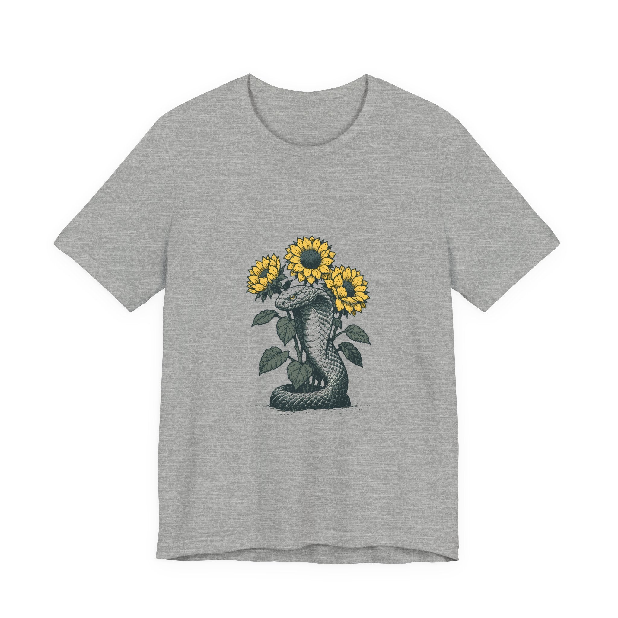 Cobra and Sunflowers Unisex T-Shirt – Botanical Snake Graphic Tee