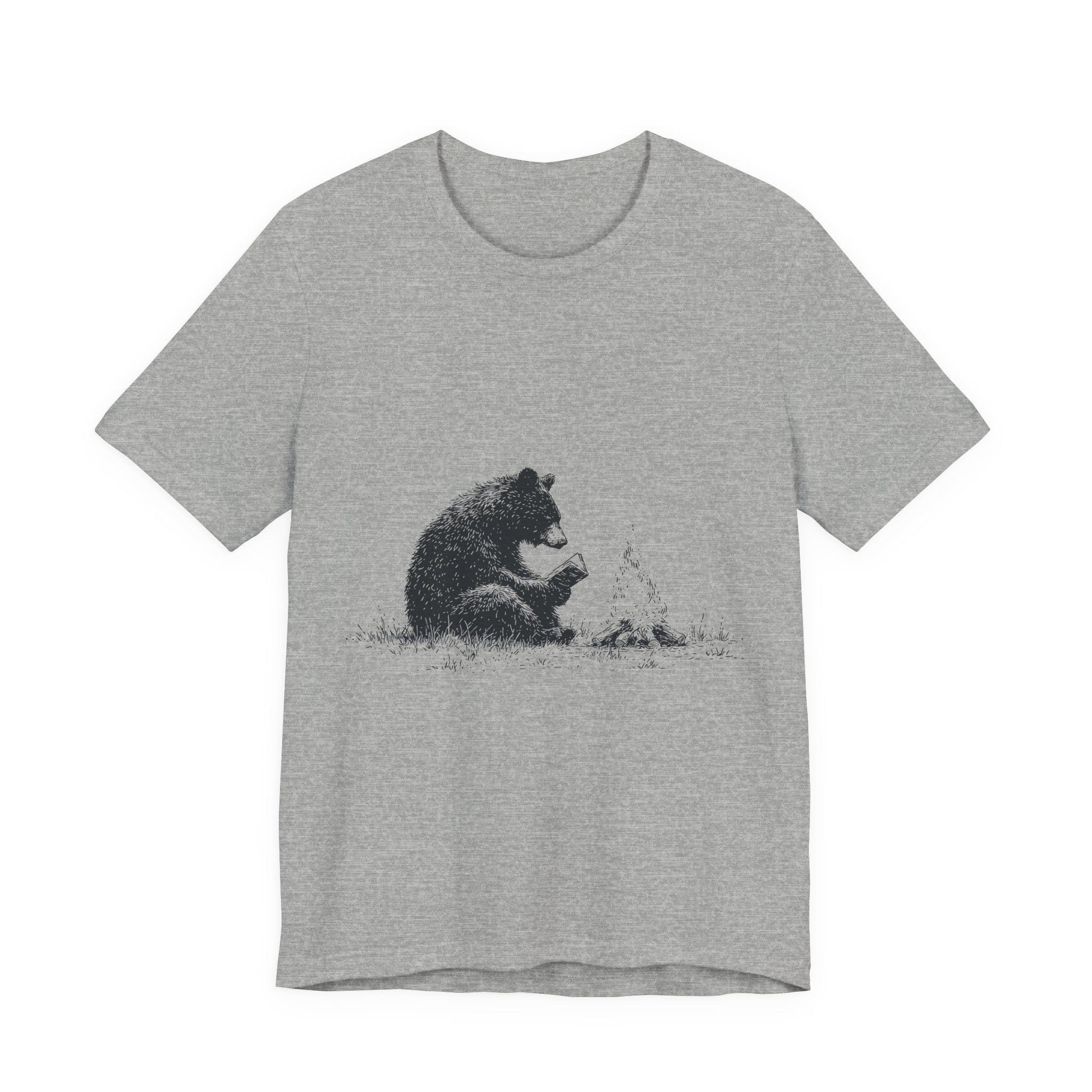Campfire Reading Bear Unisex T-Shirt – Cozy Book Lover Graphic Tee