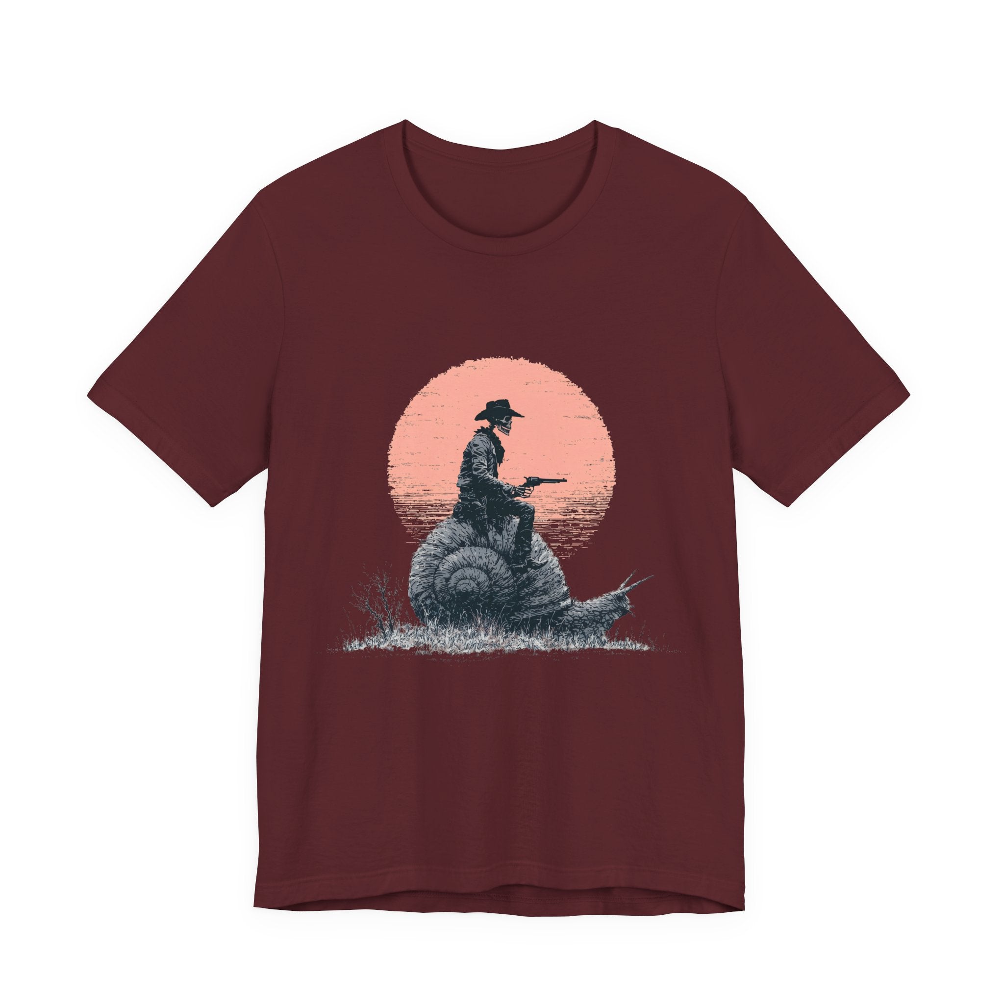 Cowboy Skeleton Snail Rider Unisex T-Shirt – Weird West Graphic Tee