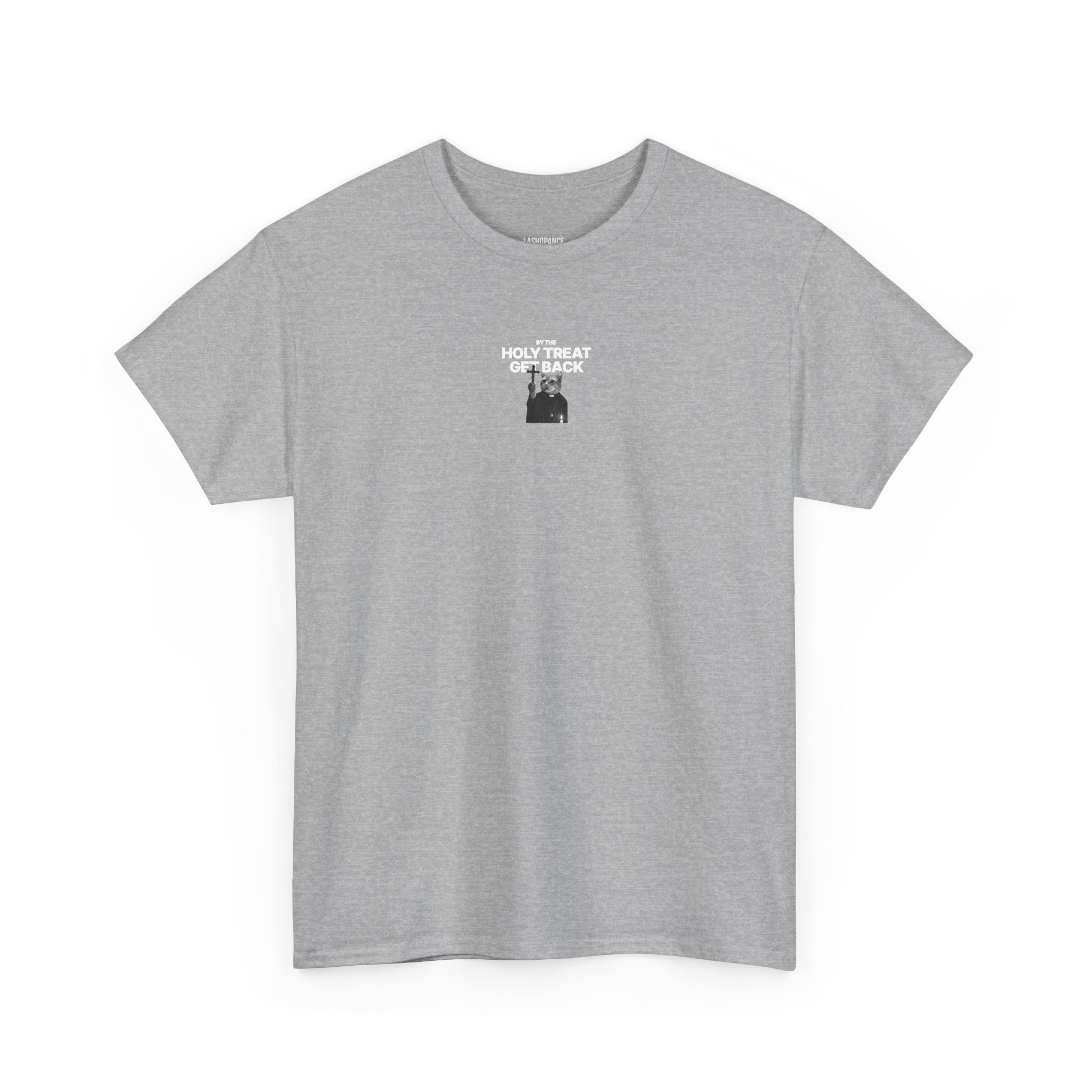 Cat Priest T‑Shirt — “By the Holy Treat I Get Back” Retro Graphic Tee