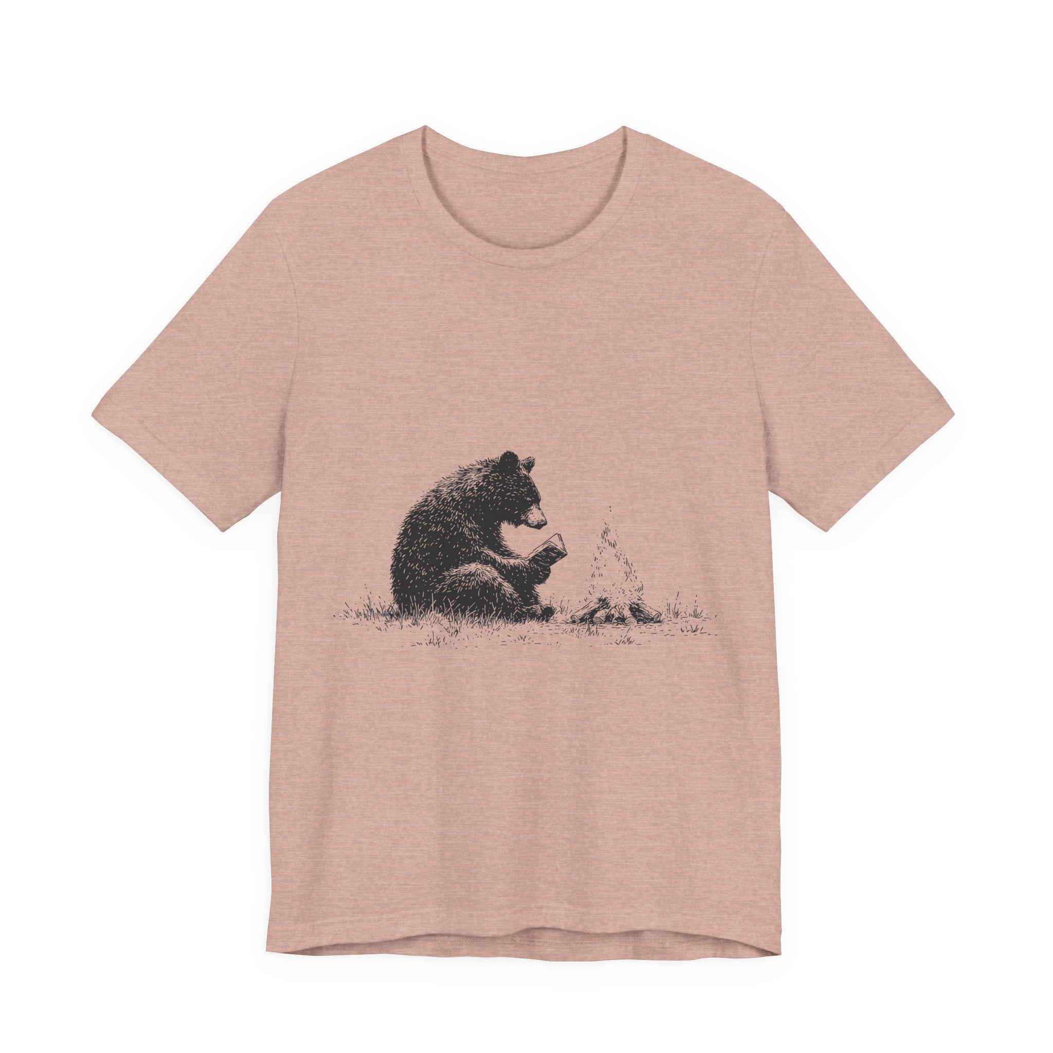 Campfire Reading Bear Unisex T-Shirt – Cozy Book Lover Graphic Tee