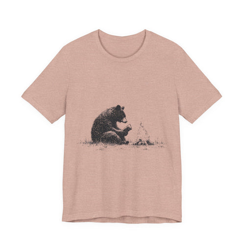 Campfire Reading Bear Unisex T-Shirt – Cozy Book Lover Graphic Tee