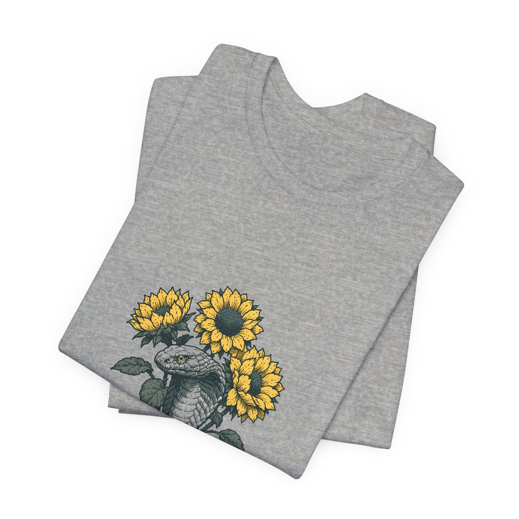Cobra and Sunflowers Unisex T-Shirt – Botanical Snake Graphic Tee