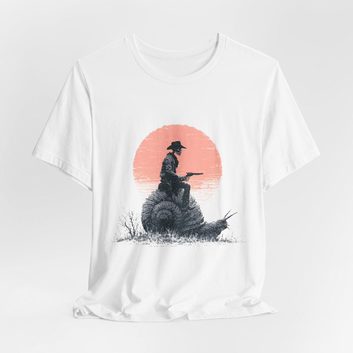 Cowboy Skeleton Snail Rider Unisex T-Shirt – Weird West Graphic Tee
