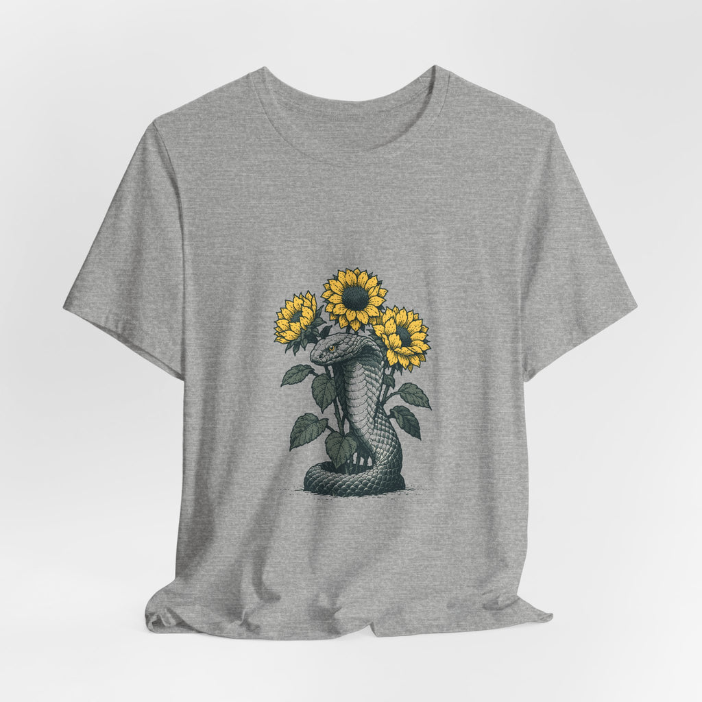 Cobra and Sunflowers Unisex T-Shirt – Botanical Snake Graphic Tee