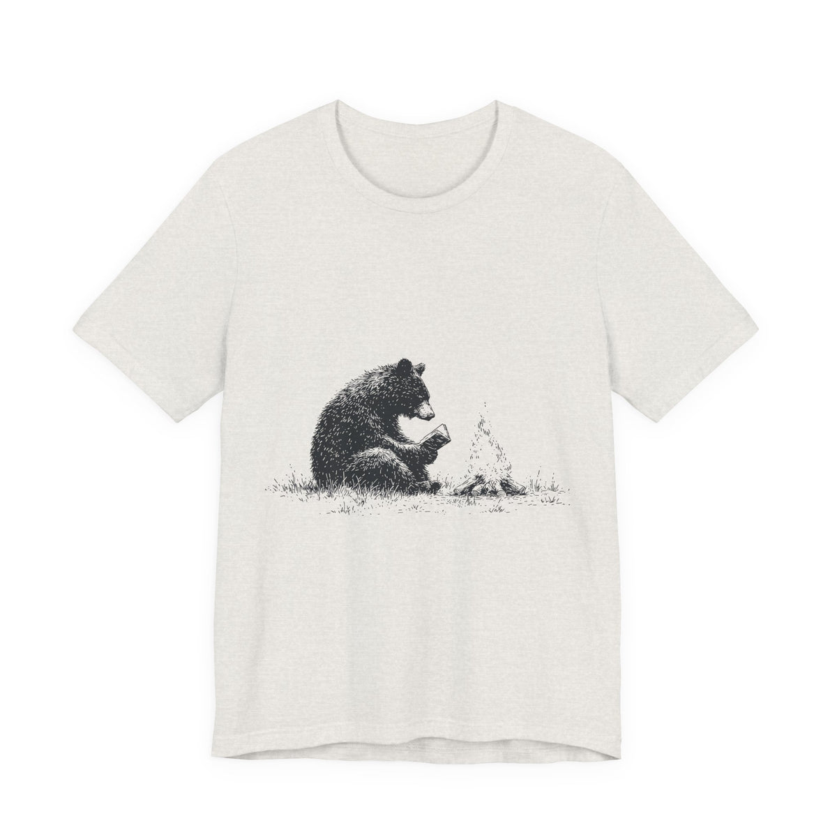 Campfire Reading Bear Unisex T-Shirt – Cozy Book Lover Graphic Tee