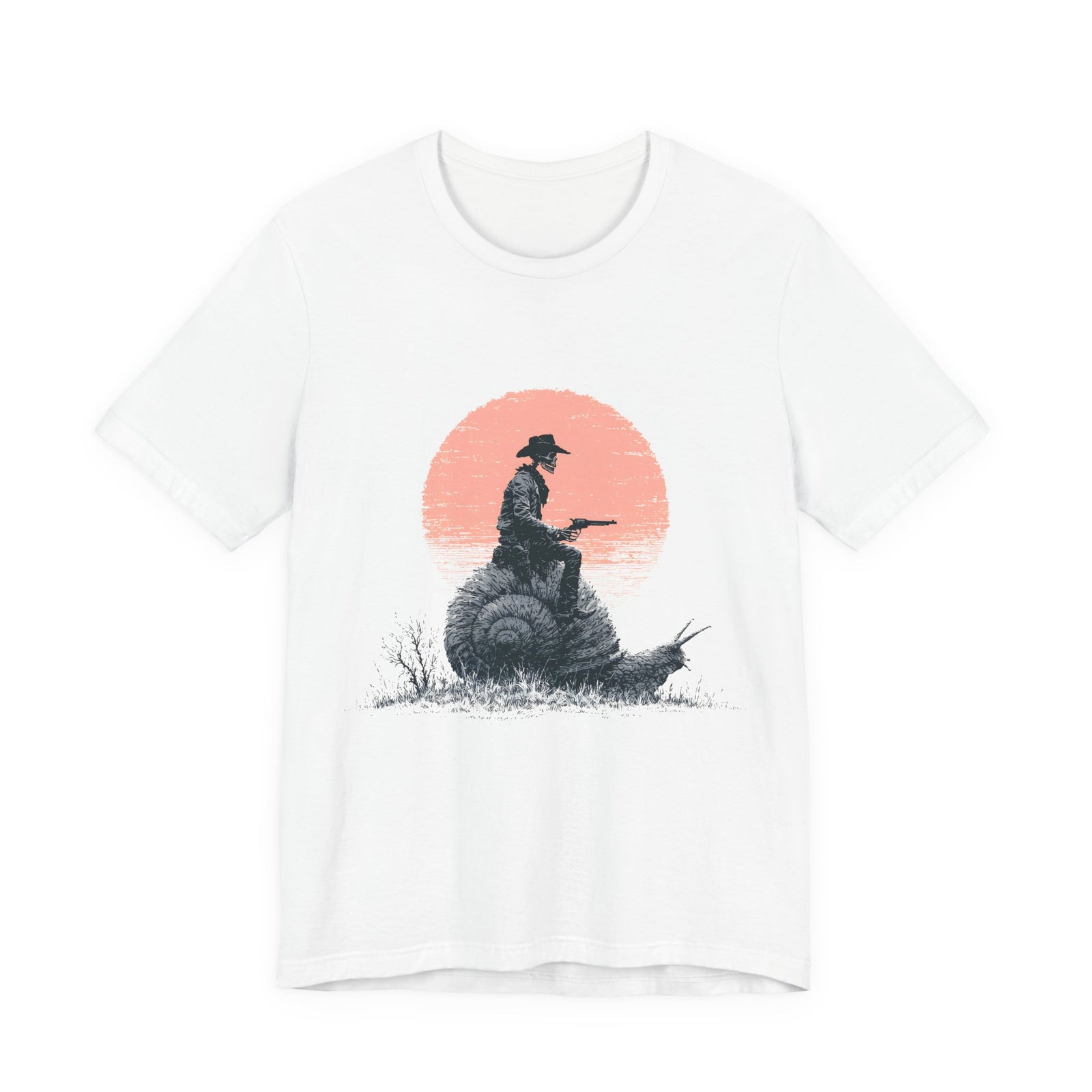 Cowboy Skeleton Snail Rider Unisex T-Shirt – Weird West Graphic Tee