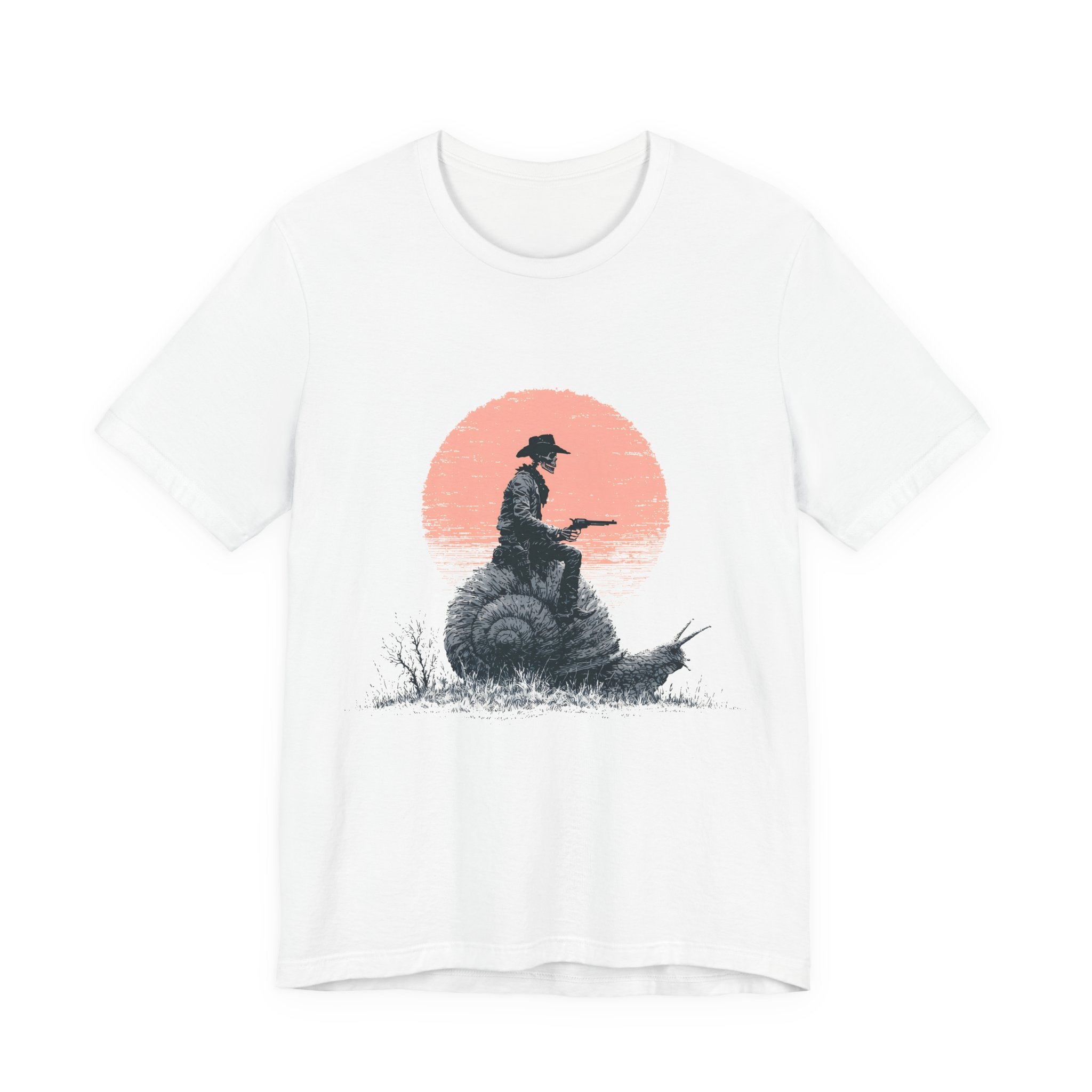 Cowboy Skeleton Snail Rider Unisex T-Shirt – Weird West Graphic Tee