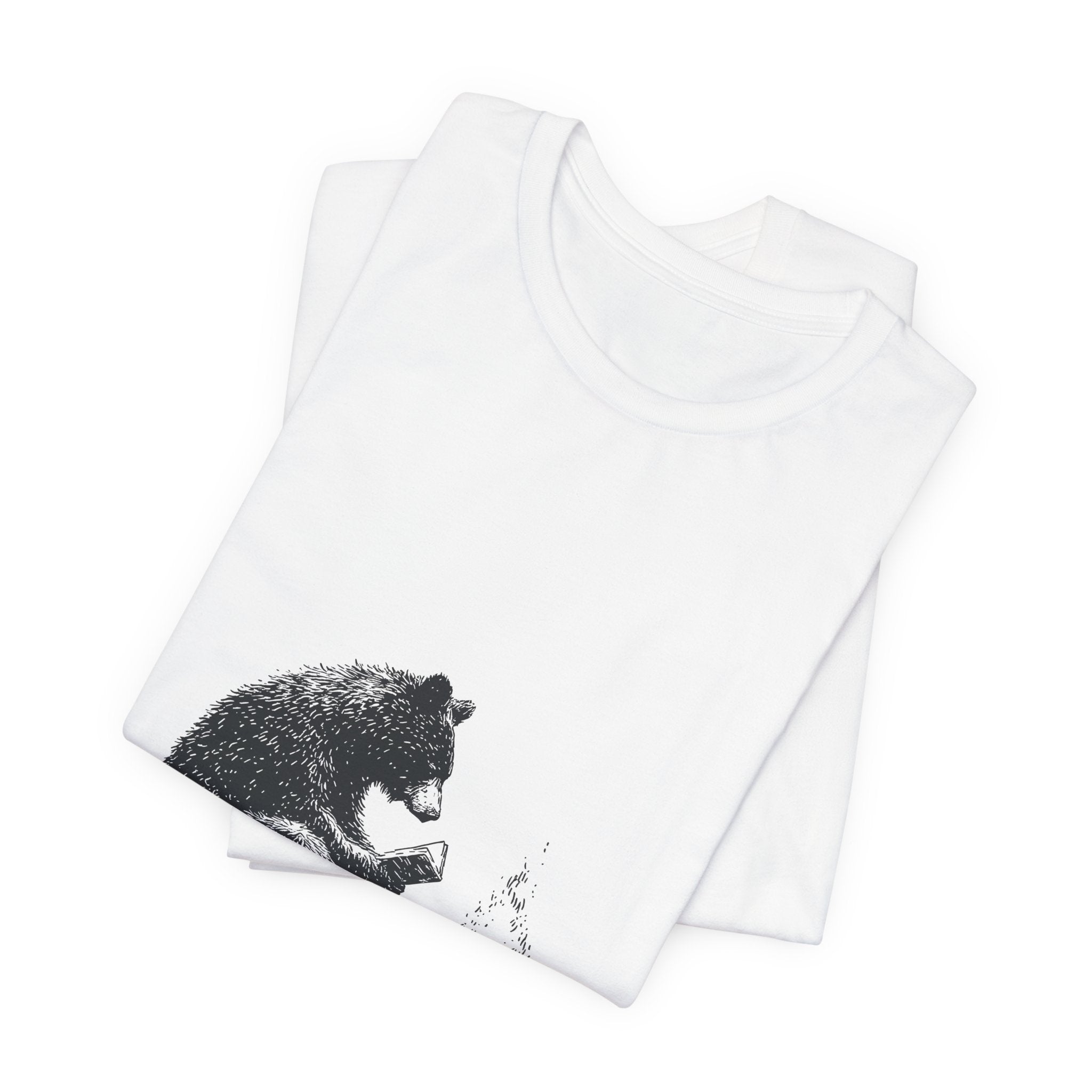 Campfire Reading Bear Unisex T-Shirt – Cozy Book Lover Graphic Tee