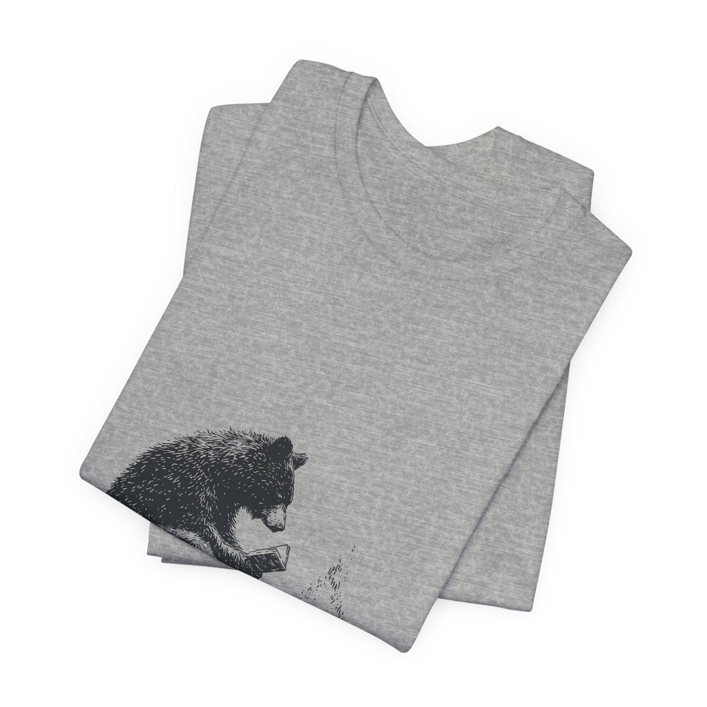 Campfire Reading Bear Unisex T-Shirt – Cozy Book Lover Graphic Tee