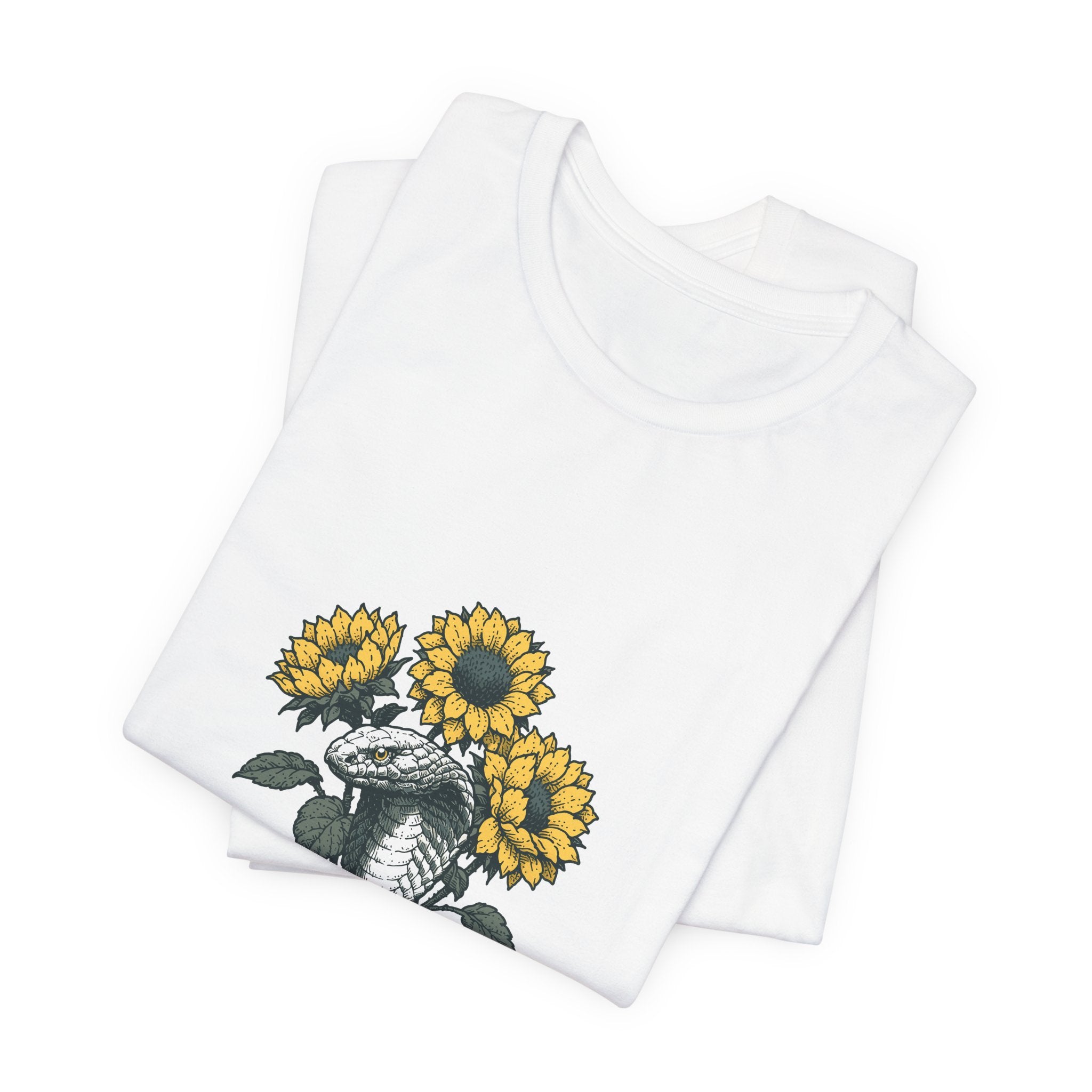 Cobra and Sunflowers Unisex T-Shirt – Botanical Snake Graphic Tee