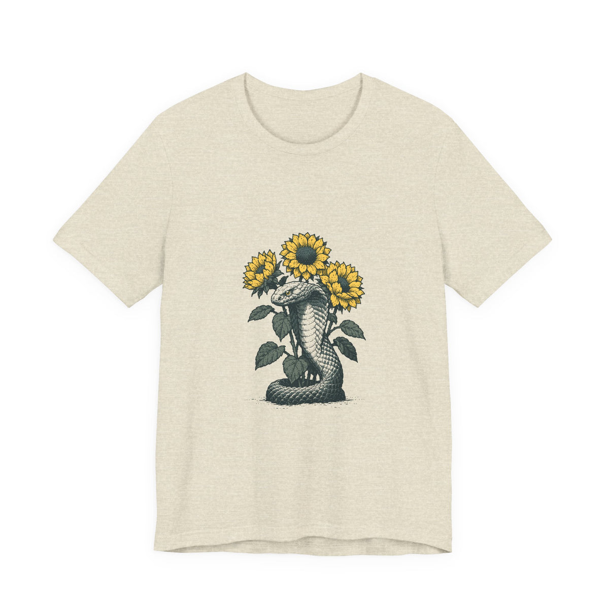 Cobra and Sunflowers Unisex T-Shirt – Botanical Snake Graphic Tee