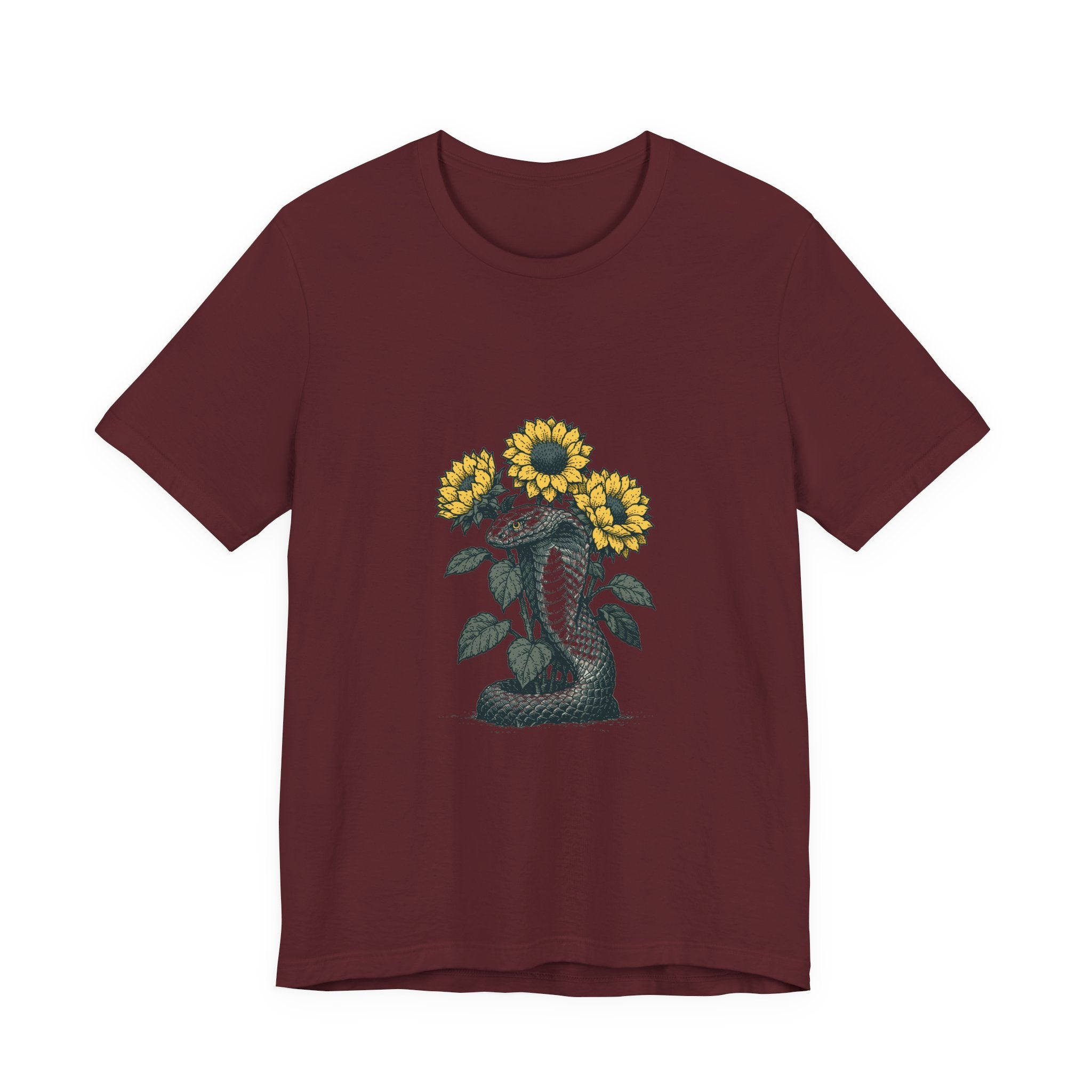 Cobra and Sunflowers Unisex T-Shirt – Botanical Snake Graphic Tee