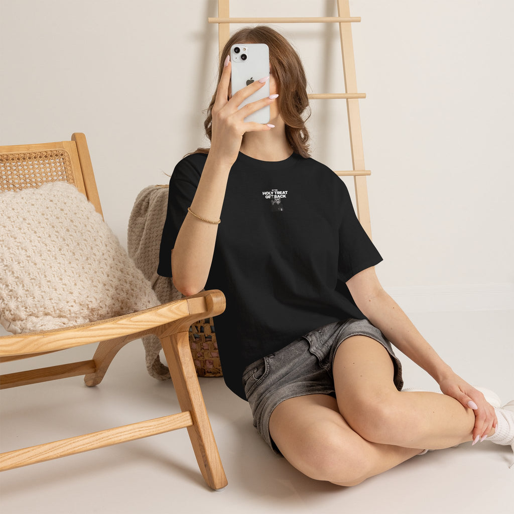 Cat Priest T‑Shirt — “By the Holy Treat I Get Back” Retro Graphic Tee