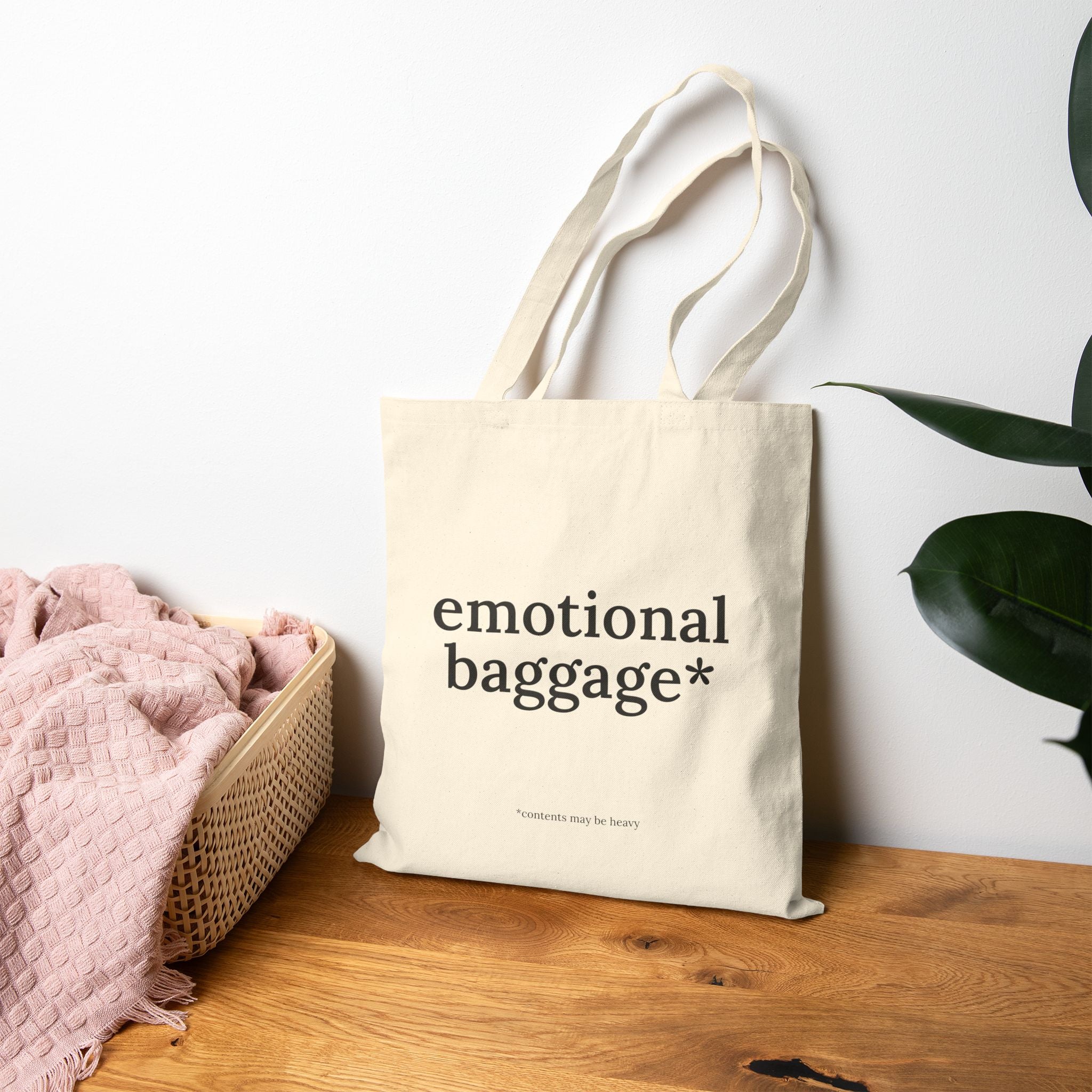 Tote Bag — "emotional baggage*" Canvas Grocery & Everyday Tote