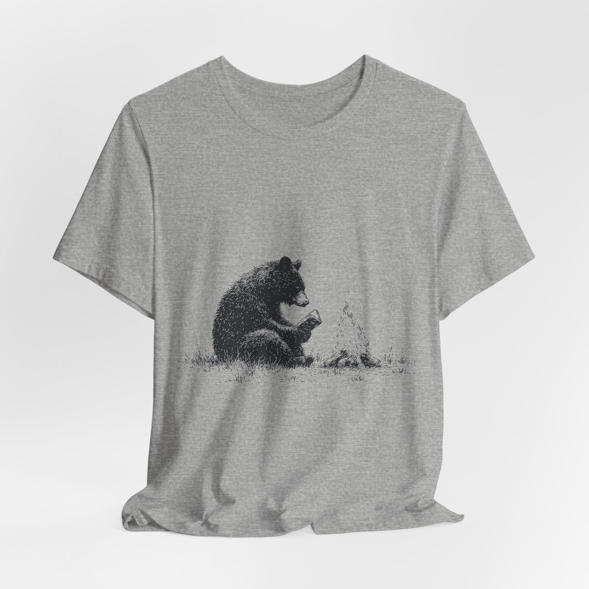 Campfire Reading Bear Unisex T-Shirt – Cozy Book Lover Graphic Tee