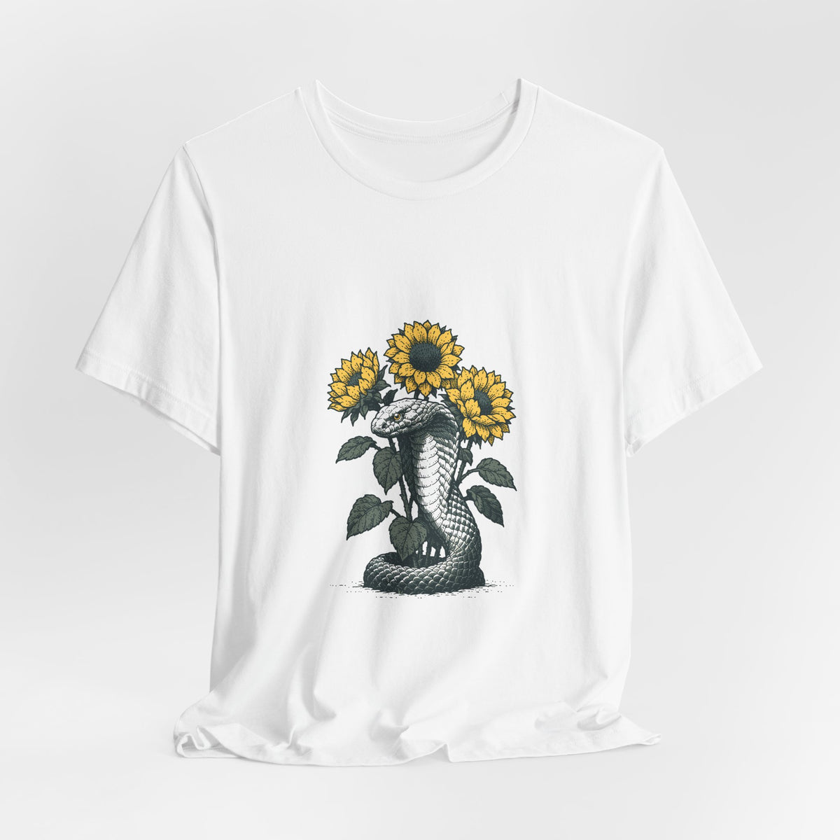 Cobra and Sunflowers Unisex T-Shirt – Botanical Snake Graphic Tee