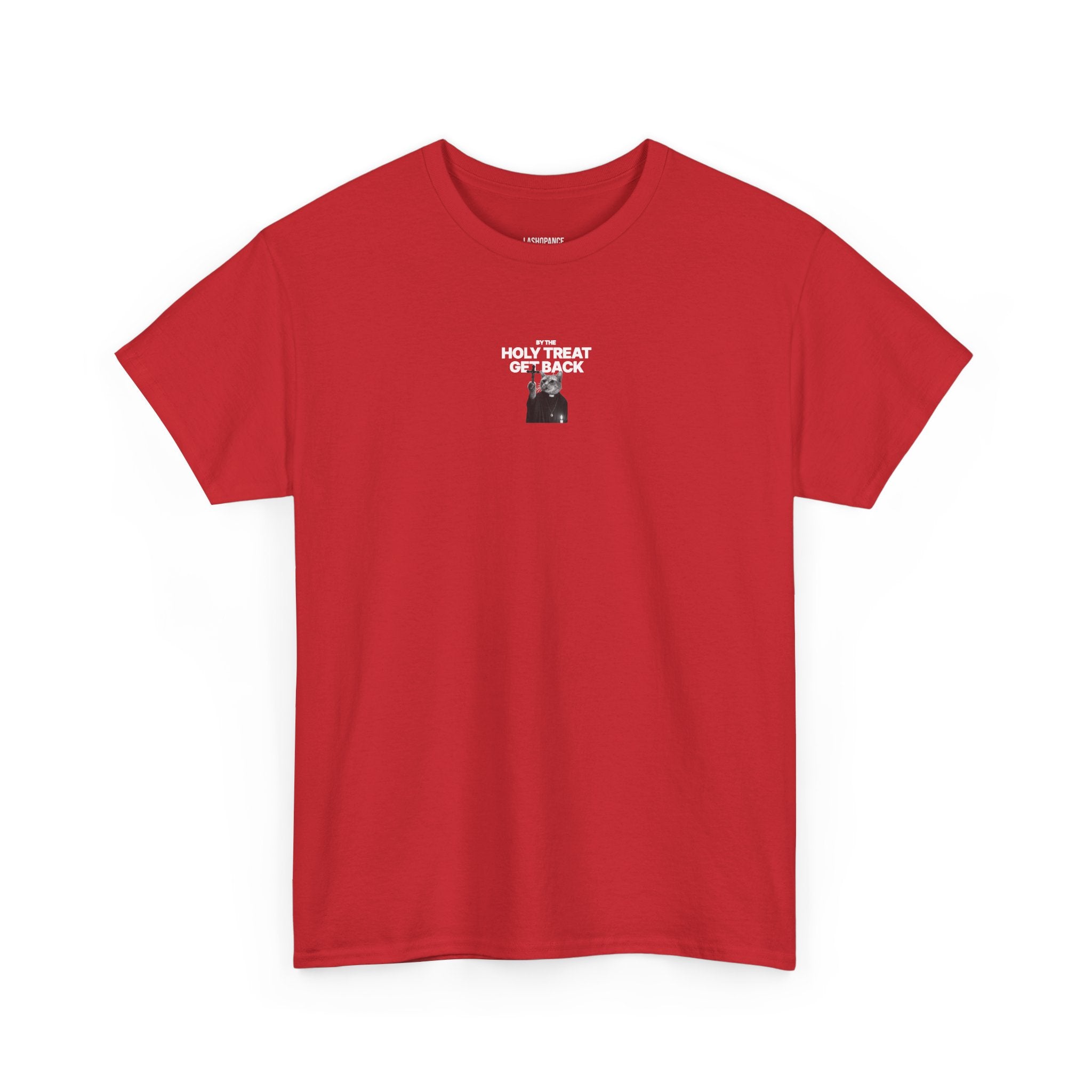 Cat Priest T‑Shirt — “By the Holy Treat I Get Back” Retro Graphic Tee