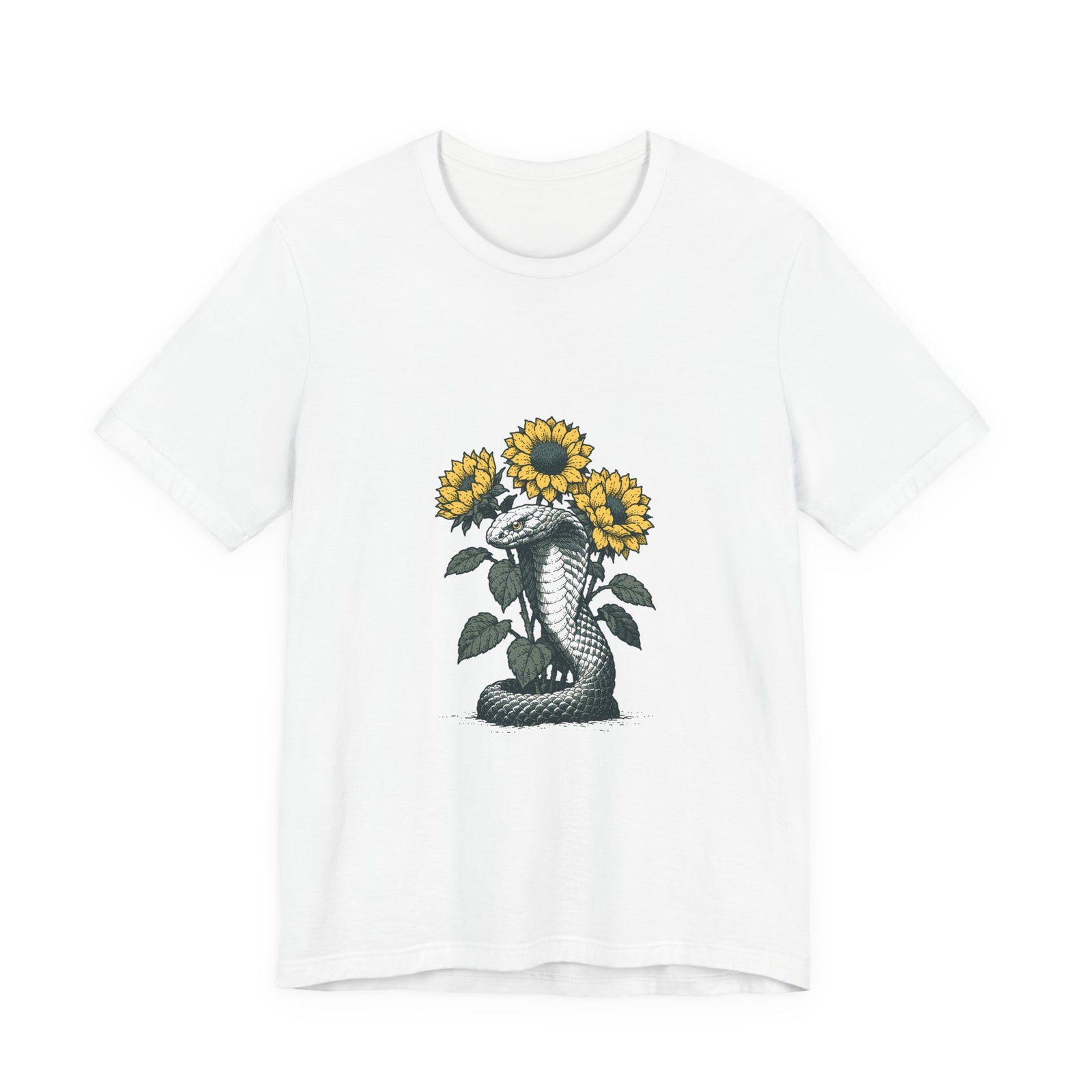 Cobra and Sunflowers Unisex T-Shirt – Botanical Snake Graphic Tee