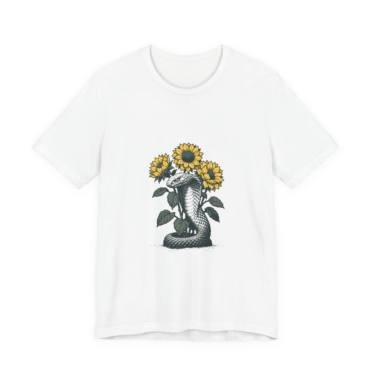 Cobra and Sunflowers Unisex T-Shirt – Botanical Snake Graphic Tee