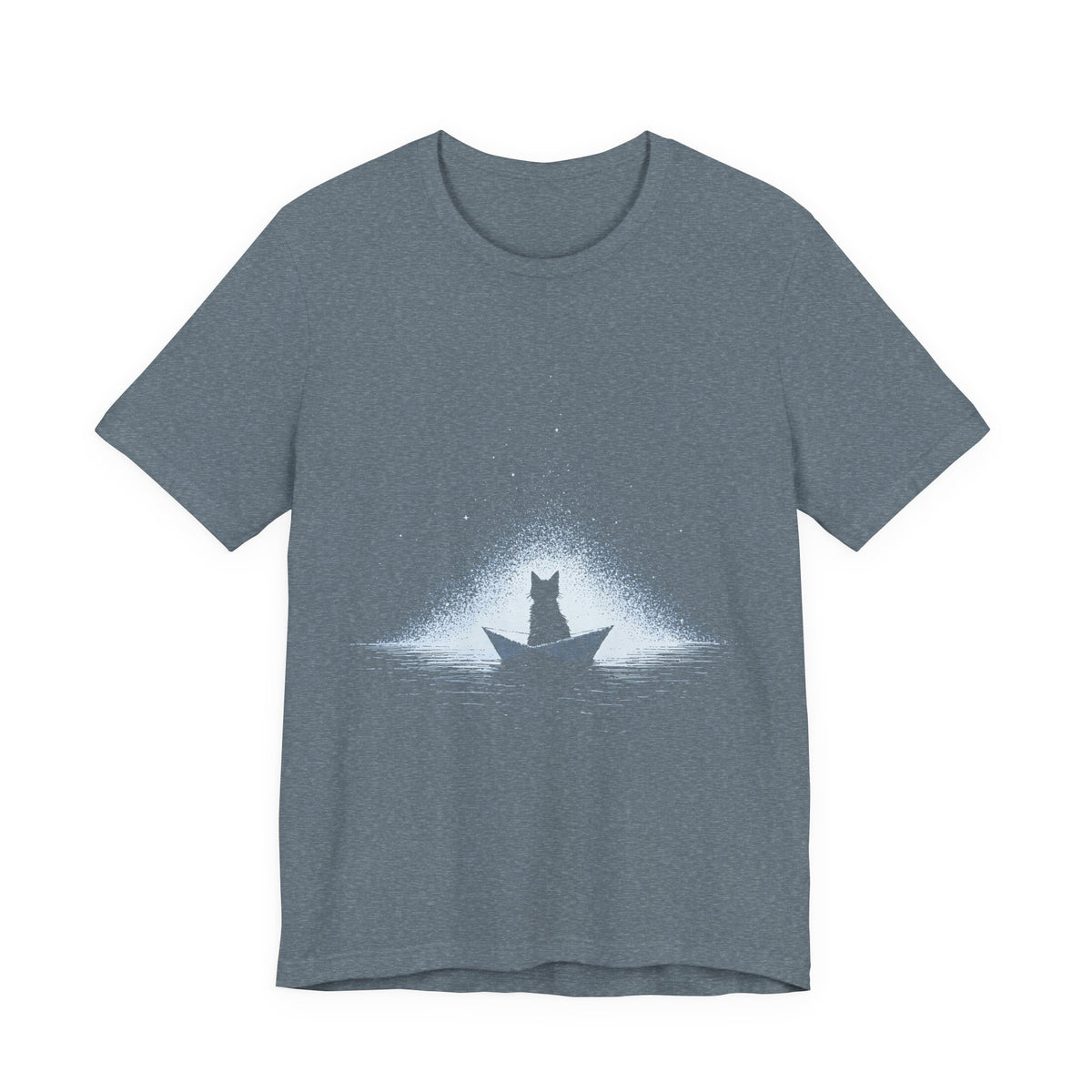Paper Boat Cat Unisex T-Shirt – Moonlit Ocean Graphic Tee