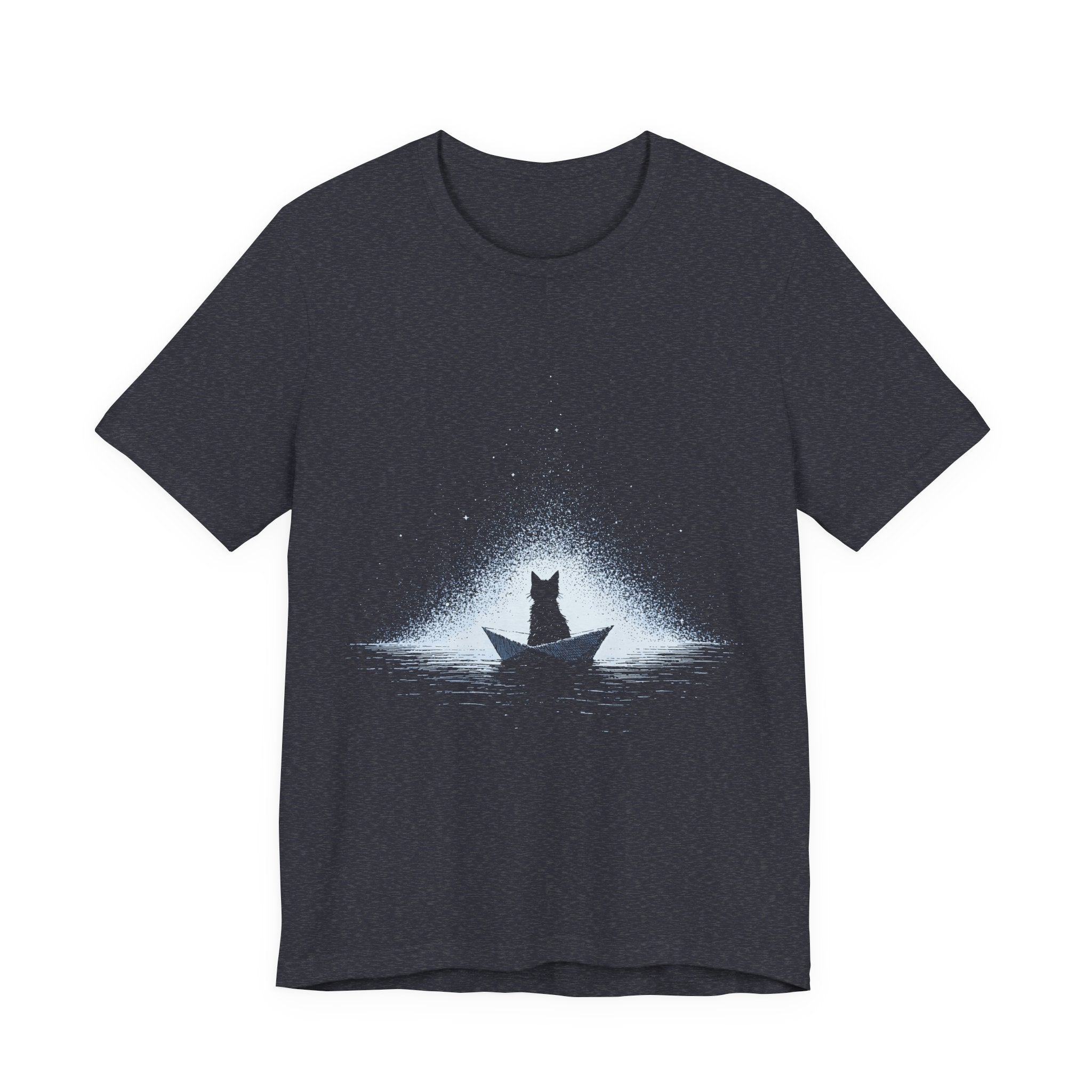 Paper Boat Cat Unisex T-Shirt – Moonlit Ocean Graphic Tee